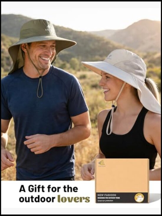 UPF 50+ Sun Protection Wide Brim Hat with Neck Flap Adjustable Safari Style main image 6